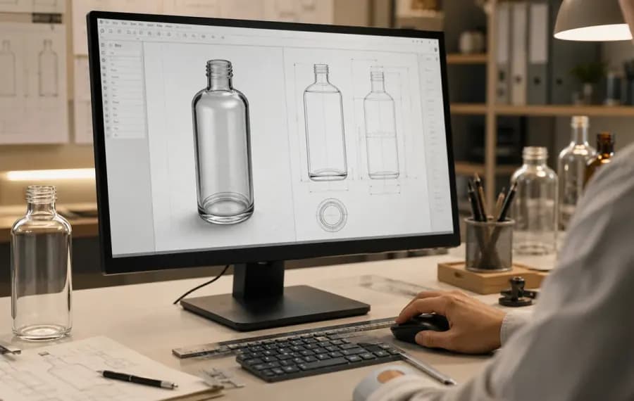 Custom glass product drawing and bottle design.