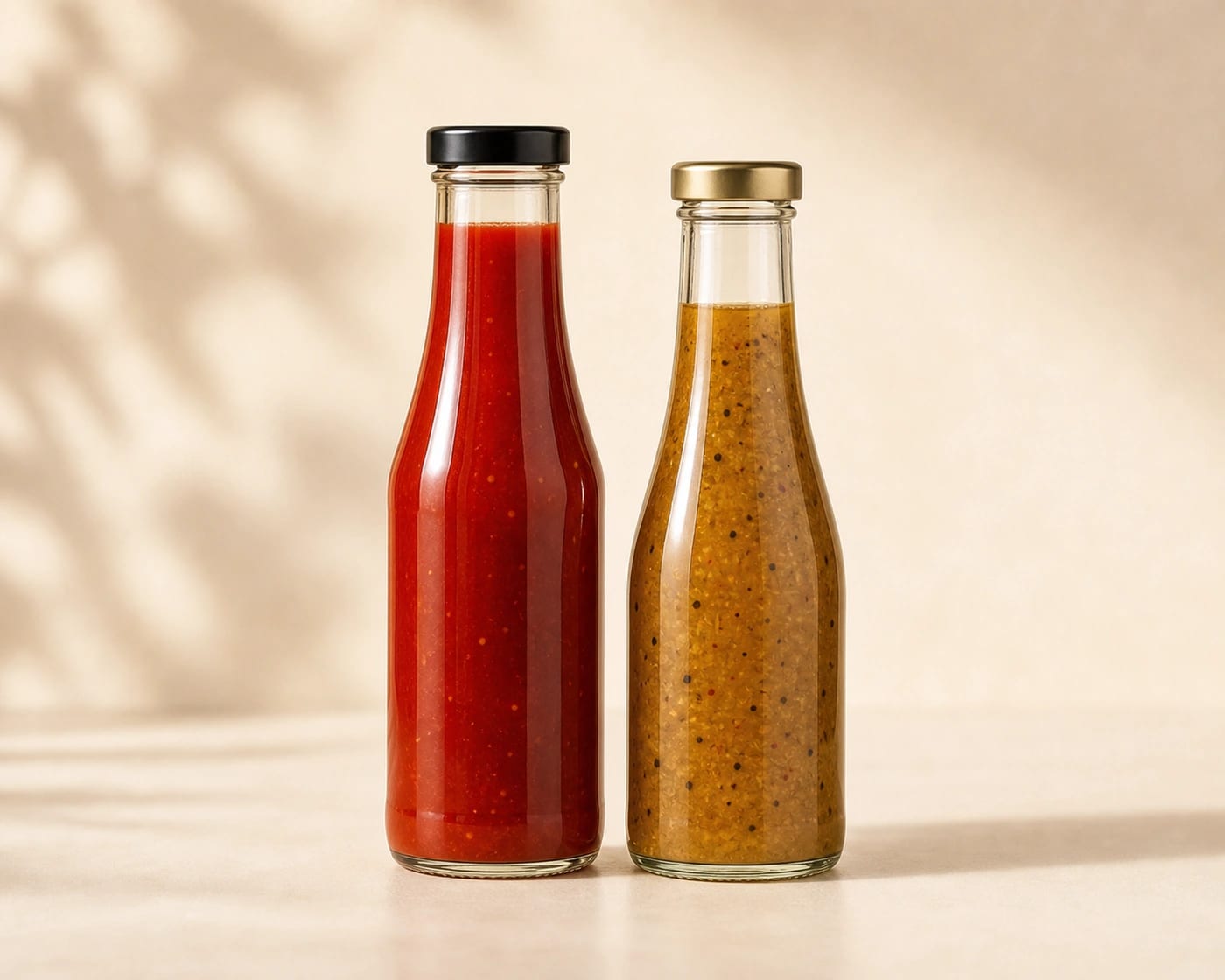 Botellas de salsa y condimentos
