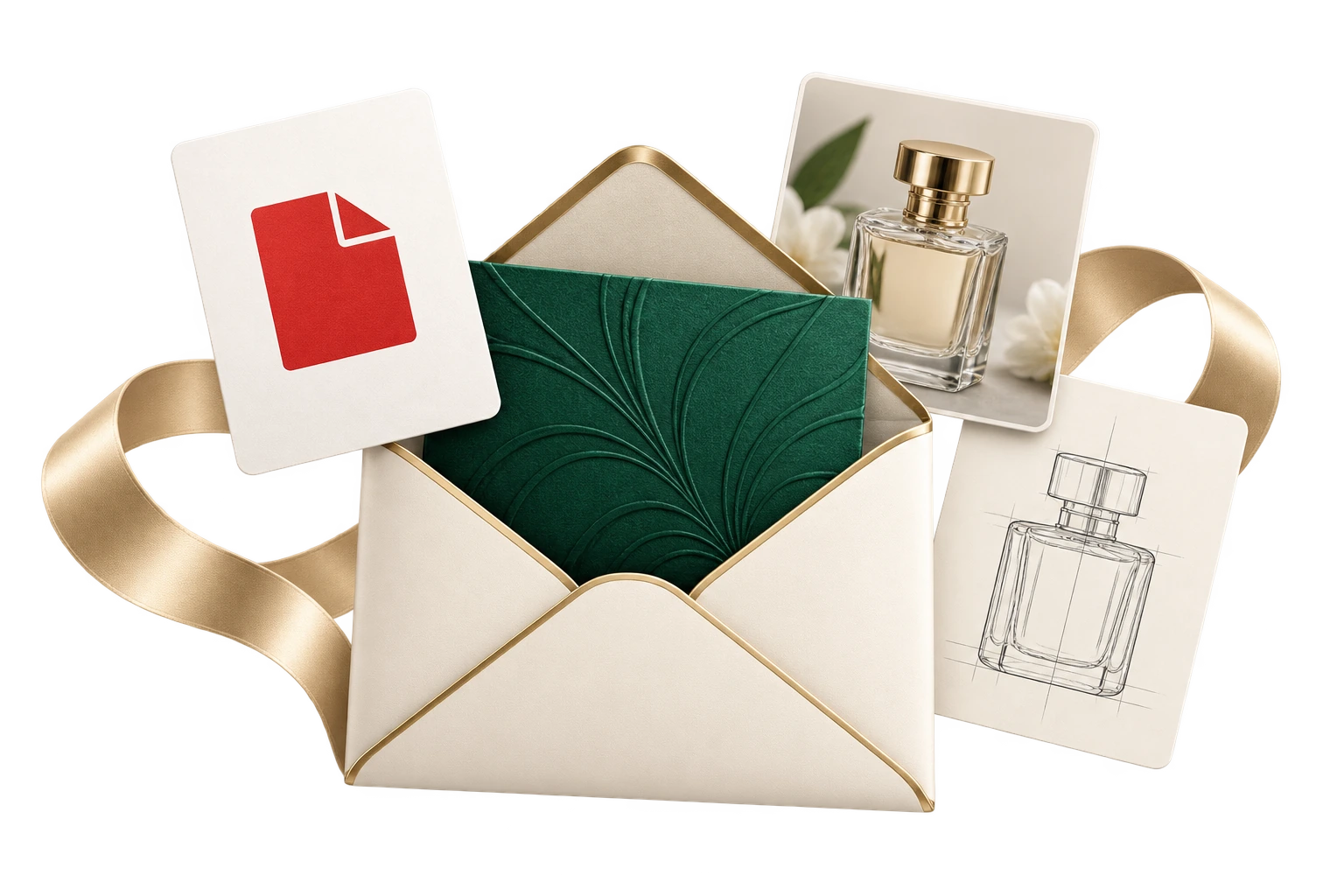 Email with a product brief, reference drawing and inspiration image attached